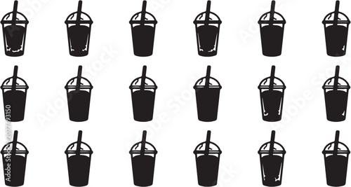 Quadro su tela Black and white iced coffee cup icons set.