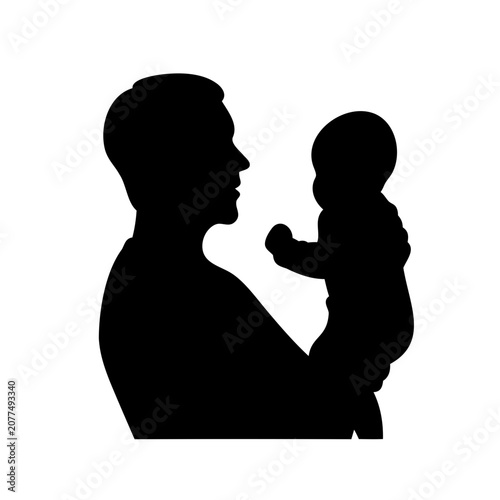 Foto Silhouette of a father tenderly holding his baby child in arms
