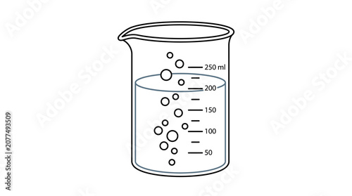 Foto Laboratory Beaker with Bubbling Liquid and Measurement Markings