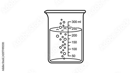Foto Laboratory beaker with liquid and bubbles, measuring scale