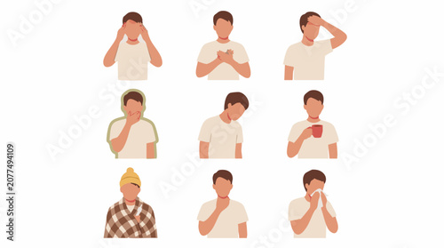 Bild auf Leinwand Set of illustrations depicting common illness and sickness symptoms in men