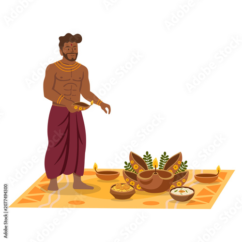Fotografie man performing ritual with lamp for traditional diwali celebration