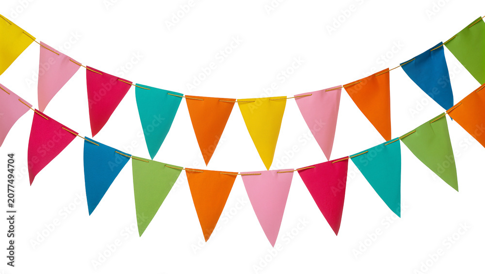 Fototapeta premium Colorful triangular bunting flags strung on a cord