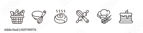 Bakery and dessert icon line set. Simple baking bread cooking with rolling pin and whisk signs vector illustration