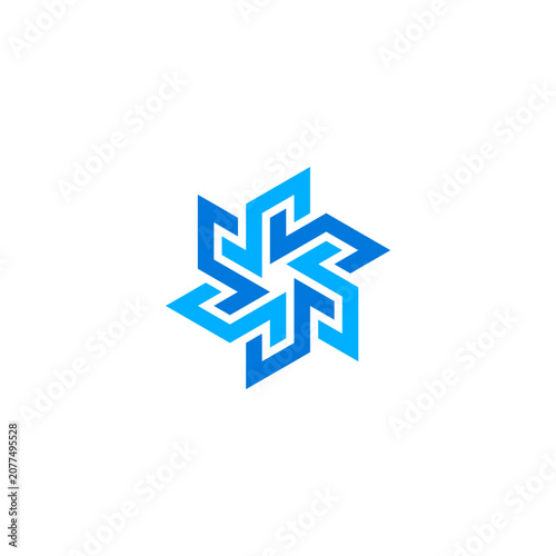 Geometric rotated shape in two tone blue