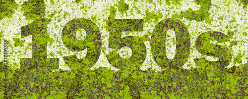 Fotografía 1950s Fifties Typography Covered with Natural Green Moss on Weathered Clay Brick