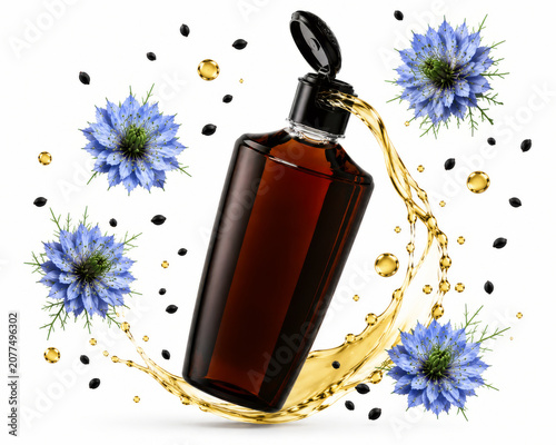 Floating Black Seed Oil Bottle With Splash