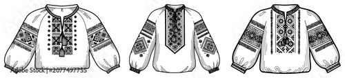 Foto Set of Traditional Slavic Embroidered Shirts, Vyshyvanka Folk Clothing Illustrat