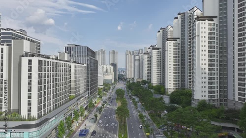 Aerial Drone View of Gwanggyo Jungang Station Cityscape and New Town Landscape in Suwon, South Korea