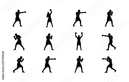 Fotografía Collection of boxing silhouettes illustrating various stances fighting poses offensive and defensive movements including jabs hooks and knockouts