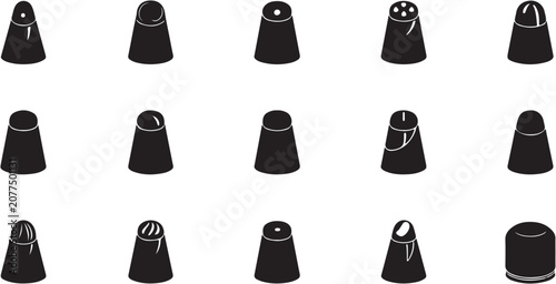 Photos Collection of black thimble icons on white background.