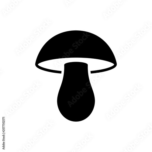 Simple mushroom silhouette icon with rounded cap and thick stem isolated on white background for nature forest themed projects or culinary food ingredient design elements for cooking web graphics.