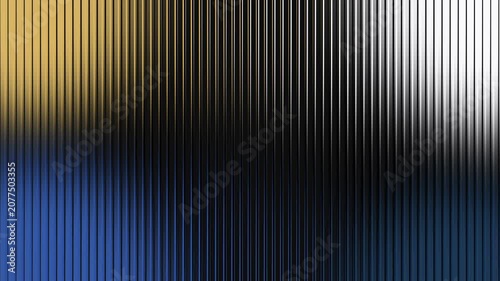 Abstract Reeded Glass Background with Blurred Yellow White Blue Colors.