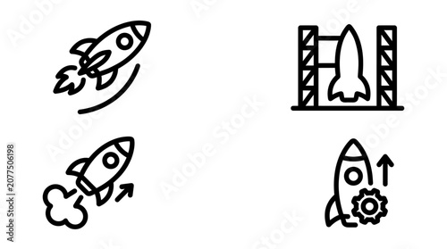 Tableau sur toile Rocket Launch Icons: Liftoff, Ignition, Ascent, and Progress