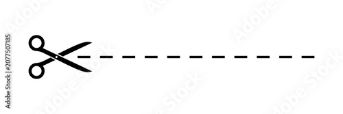 Open scissors with dotted line, cut here cutting line. Vector illustration