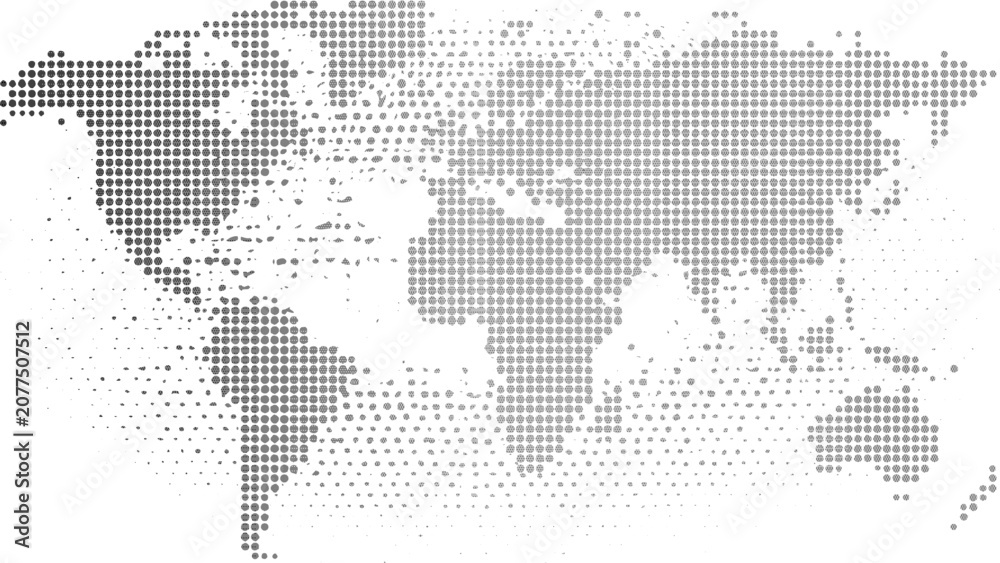 Fototapeta premium World Map Halftone Dot Texture Abstract Vector Background for International Business Technology and Travel Design.