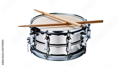 Konstfotografi Chrome snare drum with wooden drumsticks