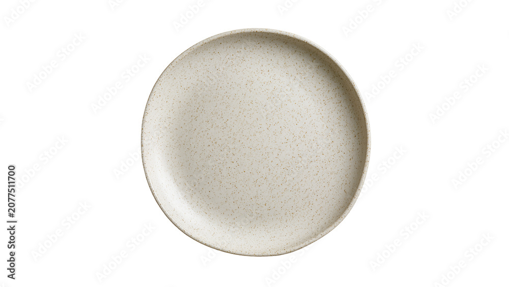 Fototapeta premium Speckled beige ceramic dinner plate with rim