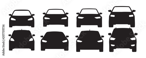 Foto Front view car silhouettes, collection of modern automobile fronts for design