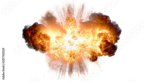 Obraz na plátne Fiery orange and yellow explosion with smoke and debris