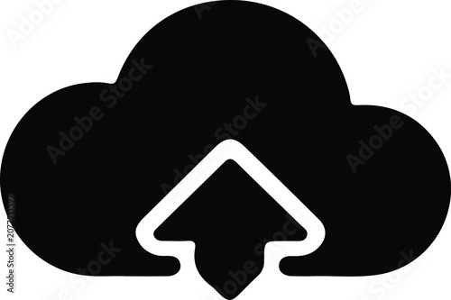Cloud with upload arrow icon, cloud storage symbol, data transfer illustration, internet technology design, modern digital graphic, minimal outline art