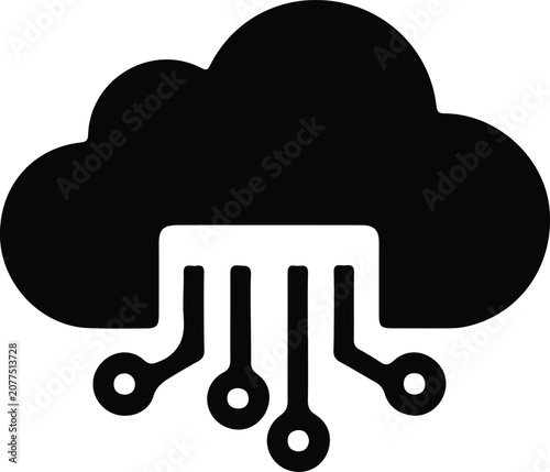 Modern black cloud computing icon, digital network technology concept, data storage, futuristic connectivity, innovation, 