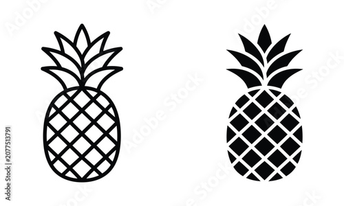 Black pineapple icon set