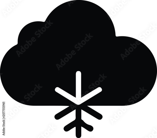Snow cloud weather icon, snowfall forecast symbol, winter meteorology illustration, climate design graphic, digital interface cold season concept