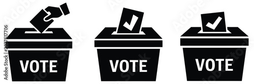 Картината върху платно Voting referendum vector icon set with ballot box, check mark and election symbo