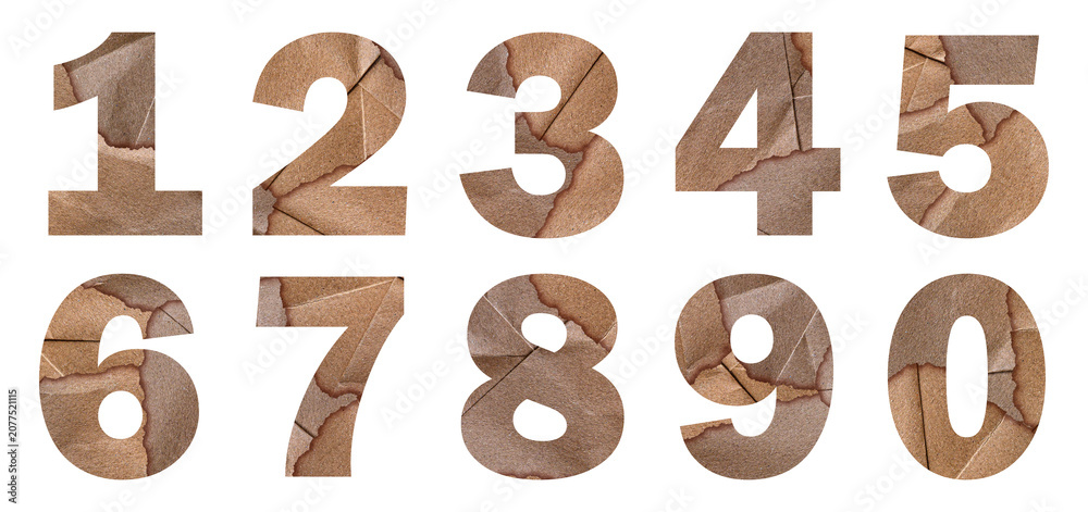 Fototapeta premium Cardboard Paper Numeric Typography 1234567890 Isolated on Transparent Background