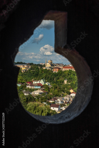 Bild auf Leinwand panorama of the Old Town through the loopholes wall , Kamianets-Podilsk