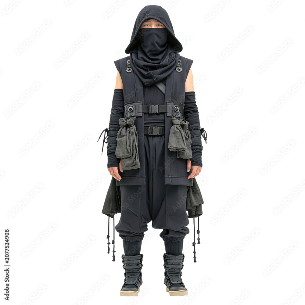 Fototapeta premium Mysterious Ninja Character in Dark Outfit
