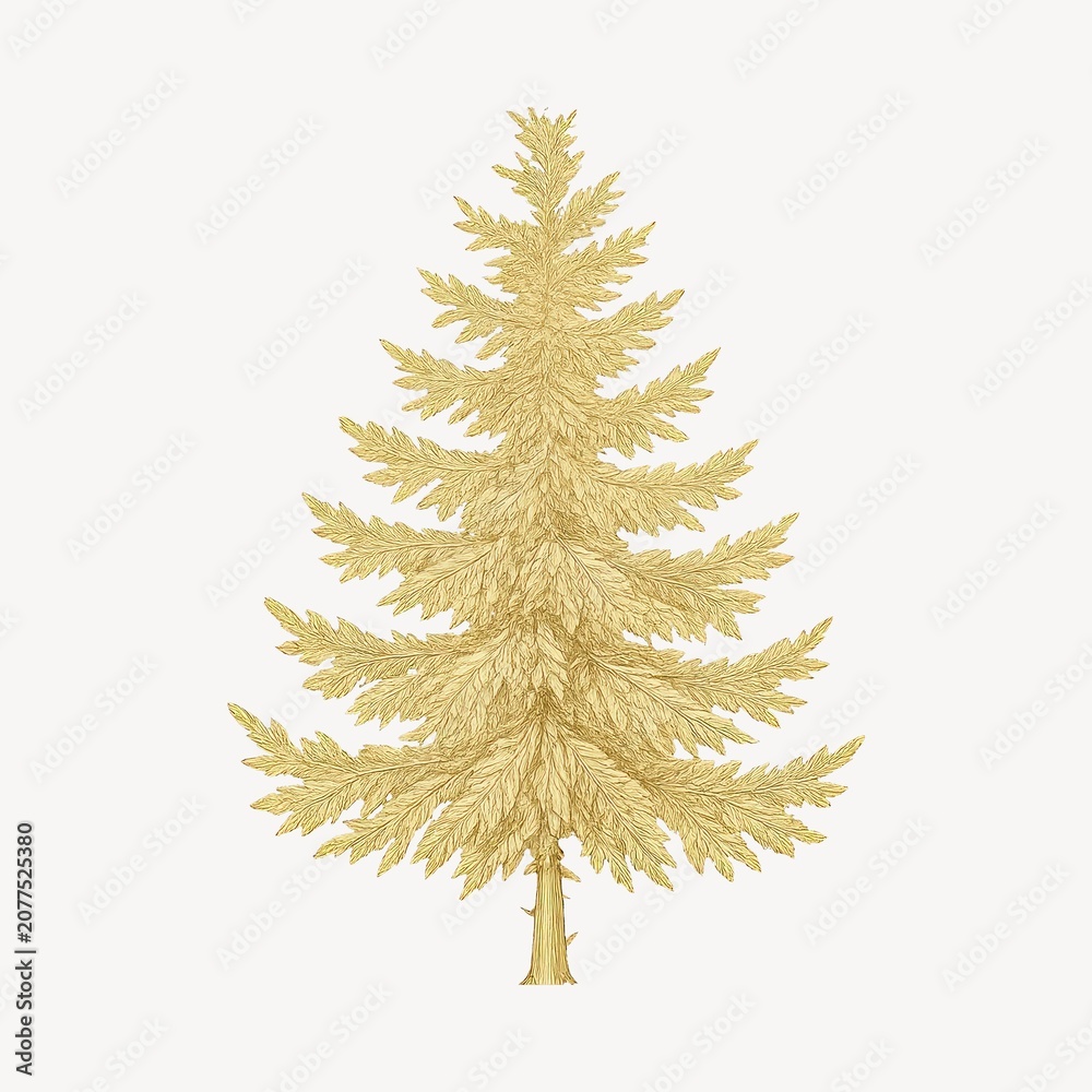 Fototapeta premium Golden tree illustration on white.