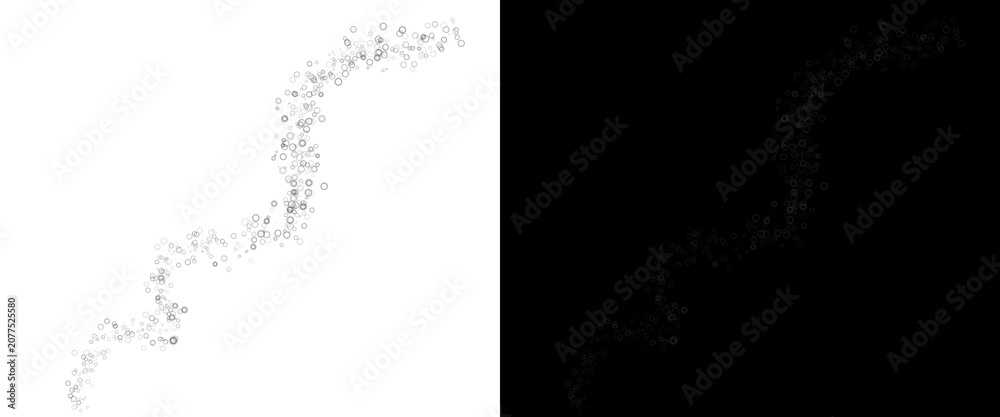Fototapeta premium Abstract silver glitter dust trail on white and black background, shimmering metallic particles in curved wave, sparkling stardust texture for festive design