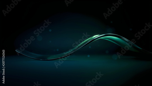 Glowing green wave abstract design on dark background  modern technology concept