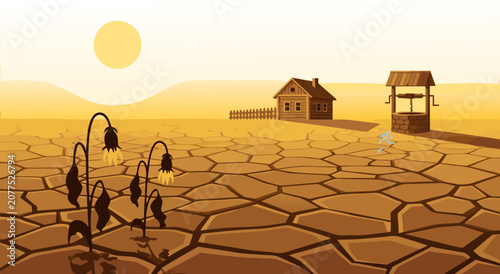 Obraz na płótnie Drought Landscape Vector Illustration Design Showing Parched Cracked Earth and D