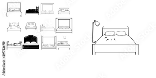 Photos Bed Frame Thin Line Vector Line Black Outline Icon