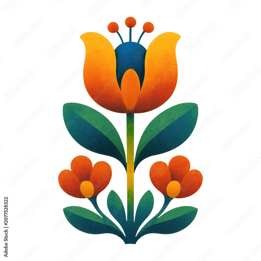 Fototapeta premium PNG Vibrant floral folk art illustration.