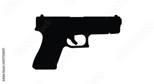 Slika na platnu Handgun Silhouette Against White Background A Black Shape