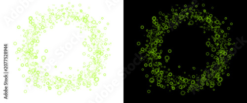 Foto Green bubble ring frames on black and white backgrounds, floating lime circular