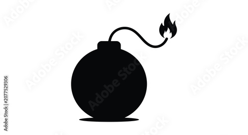 Картината върху платно Dynamite bundle with burning fuse black silhouette