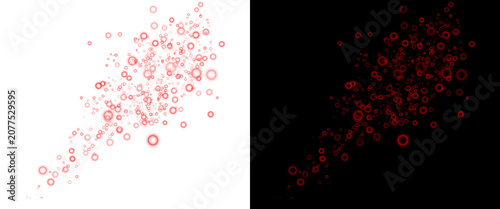 Fotografie Red bokeh bubbles overlay on white and black backgrounds, floating circular ligh