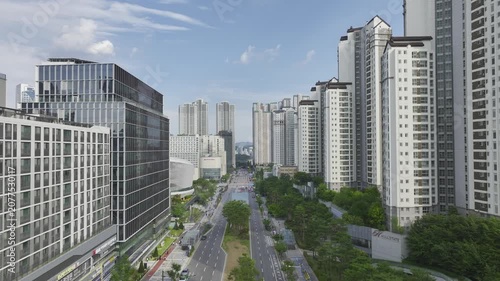 Aerial Drone View of Gwanggyo Jungang Station Cityscape and New Town Landscape in Suwon, South Korea
