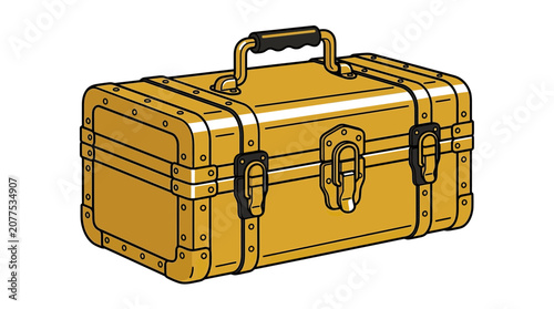 Obraz na płótnie Golden Metal Briefcase with Handle and Latches, Isolated on White Background