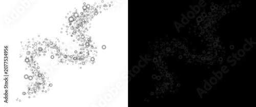 Canvas Print Abstract water bubbles trail on white and black background, dynamic liquid splas