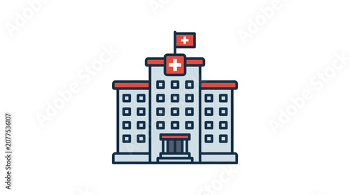 Hospital Building with Red Roof.