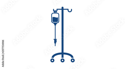 Medical IV drip stand with bag.