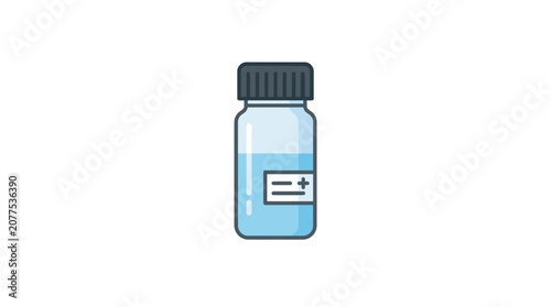 Small bottle with blue liquid.