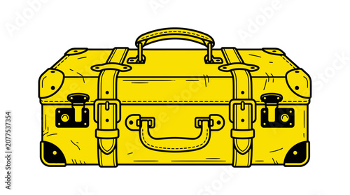 Vászonkép Vintage Yellow Suitcase Illustration - Travel Luggage Icon