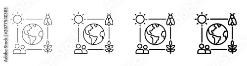 Schilderij op canvas Ecosystem Global Biodiversity Nature Network Line Art Outline Icon Vector Illust